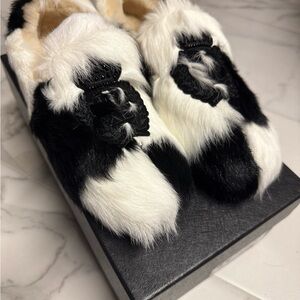 Australia Luxe Collective Black and White Fur Slippers